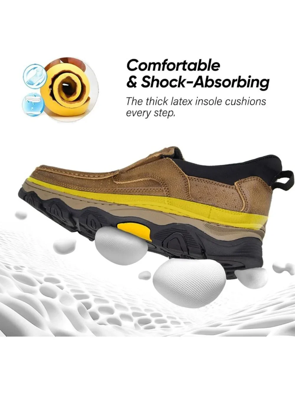 UPIShi Men's Khaki Leather Slip On Loafers Lightweight Cushioning Walking Shoes
